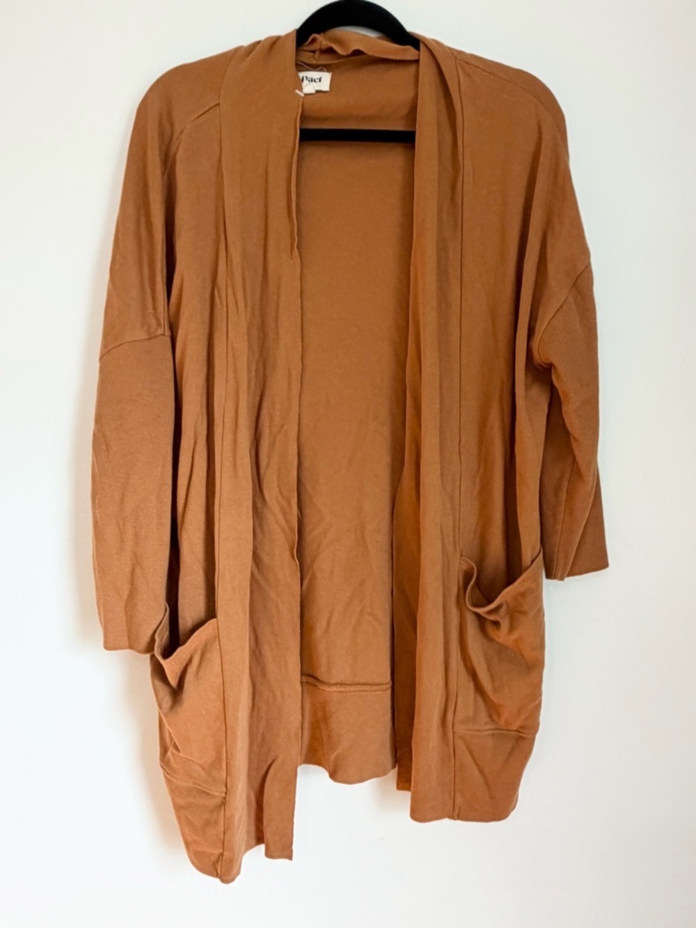 Pact Airplane Cardigan Women XS/S Orange Organic Cotton Open Pockets Oversized